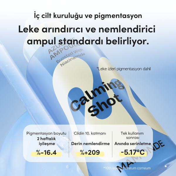 Mamonde - Calming Shot Azulene Ampoule (Isı Düşürücü ve Leke Önleyici Mavi Azulenli ve Papatya Sulu Serum) 50ml