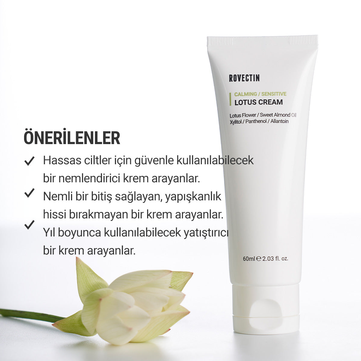 Rovectin - Calming Lotus Cream 60ml (Cilt Hasarına Karşı Koruyucu Lotus Çiçekli  Nem Hapsedici Krem) 60ml