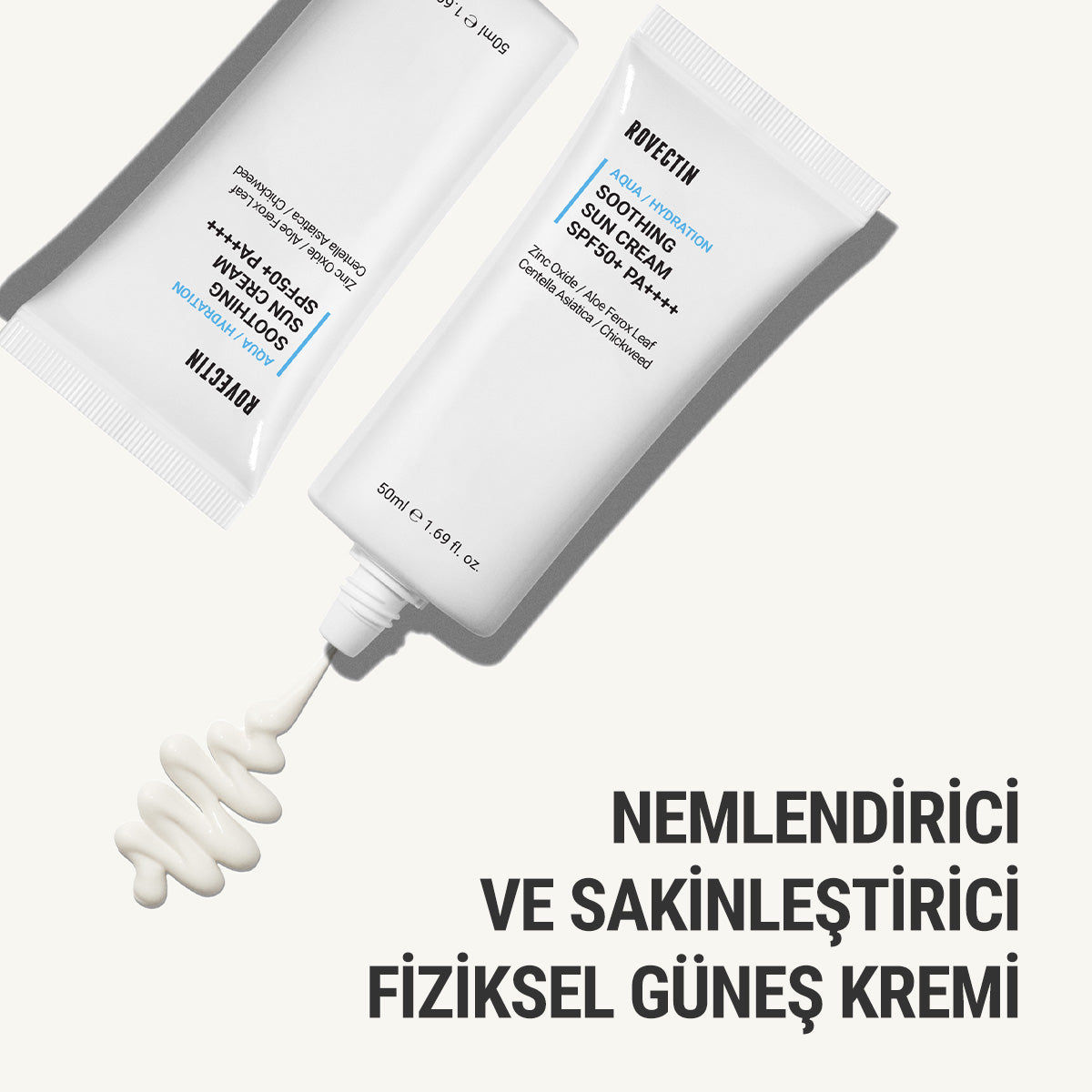Rovectin - Aqua Soothing Sun Cream SPF50+ PA++++ 50ml (%100 Fiziksel Mineral Filtreli Stres Önleyici Güneş Kremi) 50ml