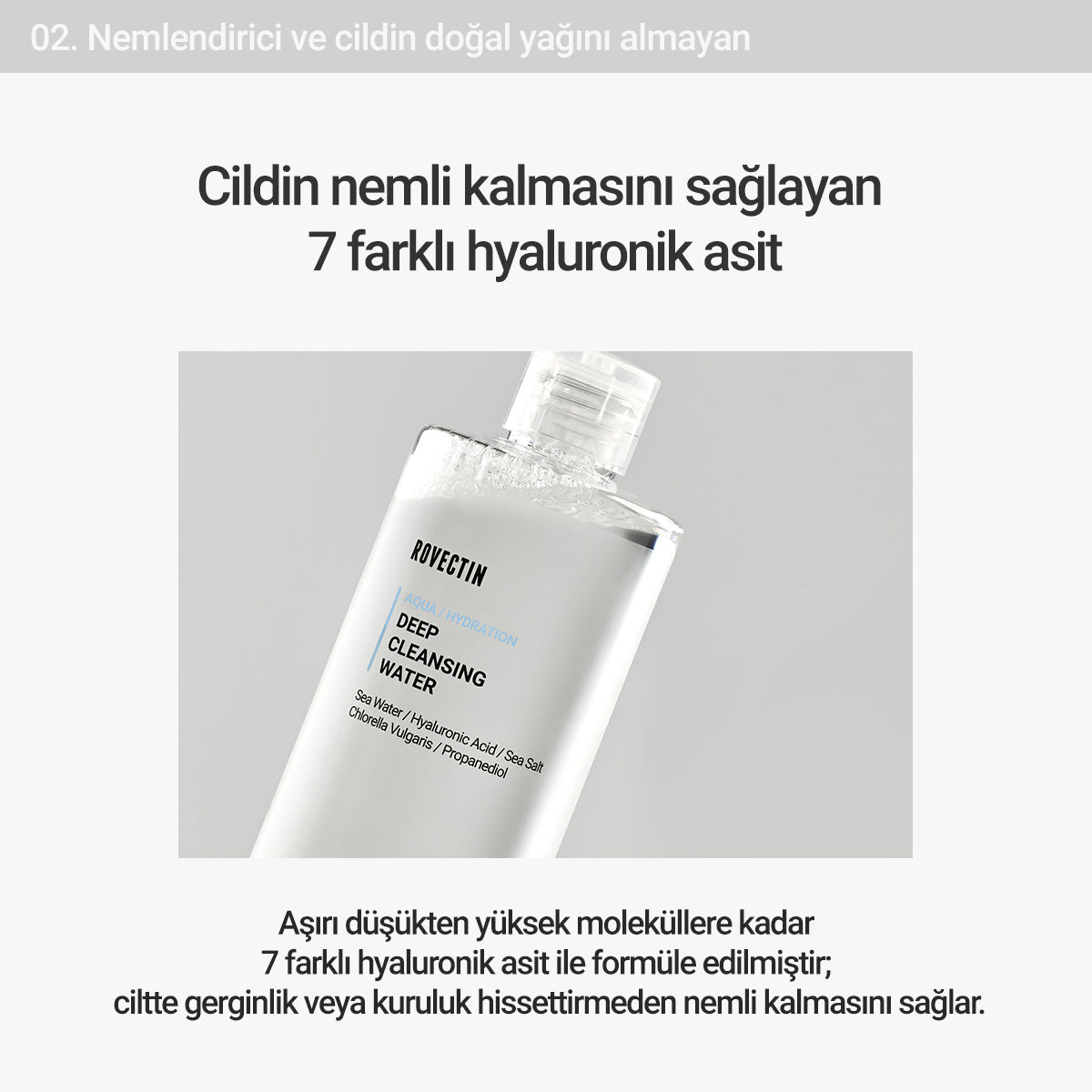 Rovectin - Aqua Deep Cleansing Water (Hyaluronik Asit ve Deniz Sulu Kurutmayan Misel Suyu) 400ml