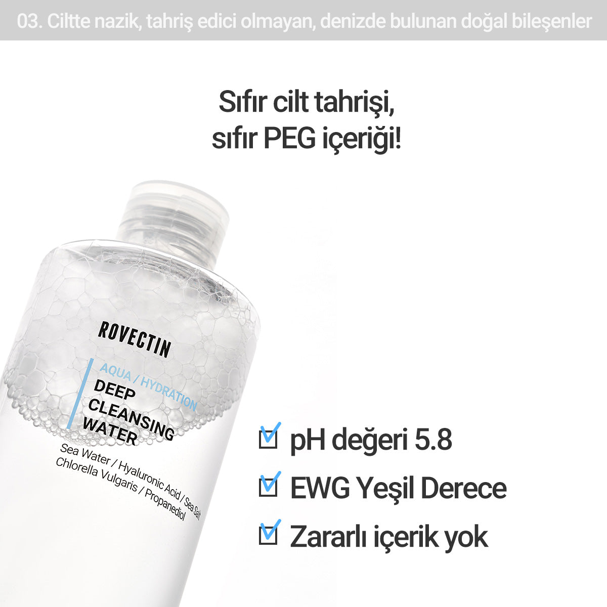 Rovectin - Aqua Deep Cleansing Water (Hyaluronik Asit ve Deniz Sulu Kurutmayan Misel Suyu) 400ml