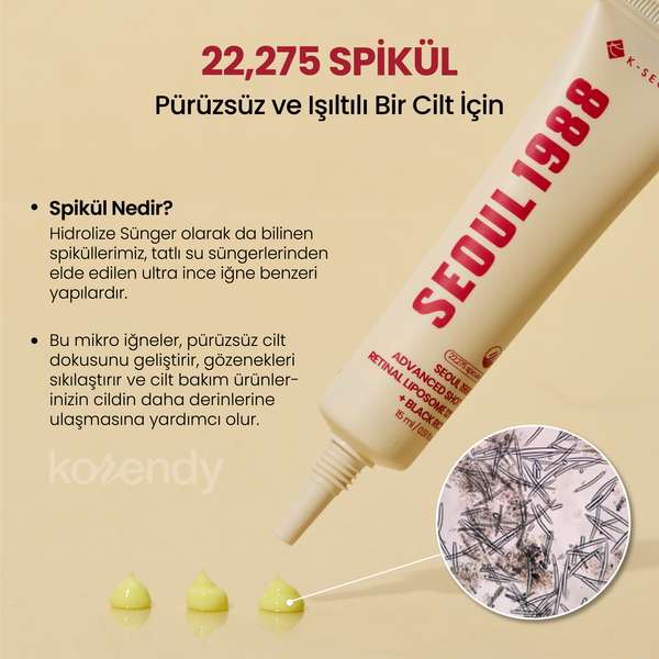 Korendy K-Secret - Seoul 1988 Advanced Shot: Retinal Liposome 12% + Black Rice (Kırışıklık Önleyici 12% Lipozomal Retinal ve Siyah Pirinçli Mikro Spiküllü Bakım Kremi) 15ml