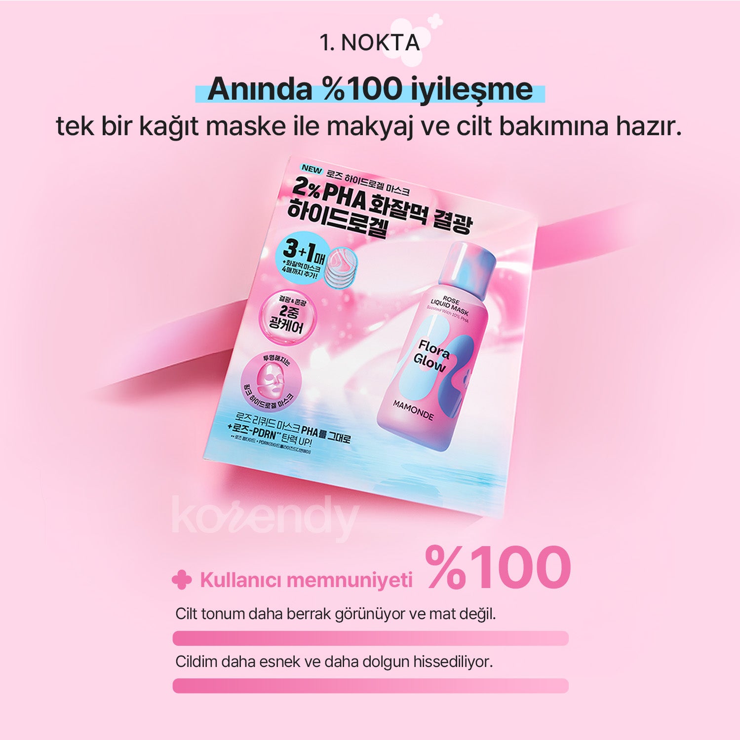 Mamonde - Flora Glow Rose Hydrogel Mask (Pürüzsüzlük Koruyucu ve Işıltı Artırıcı %10 PHA & Gül Peptitli Hidrojel Maske) 42g (Sepette %15 ~ %30 Lansman İndirimli)