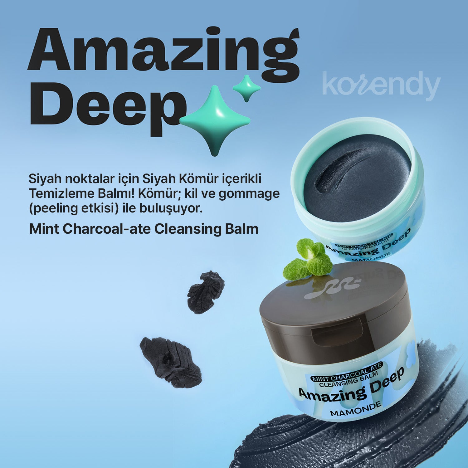 Mamonde - Amazing Deep Mint Charcoal-ate Cleansing Balm (Siyah Nokta ve Gözenek Arındırıcı Nane, Kil & Kömürlü Temizleyici Balm) 90ml (Sepette %15 ~ %30 Lansman İndirimli)