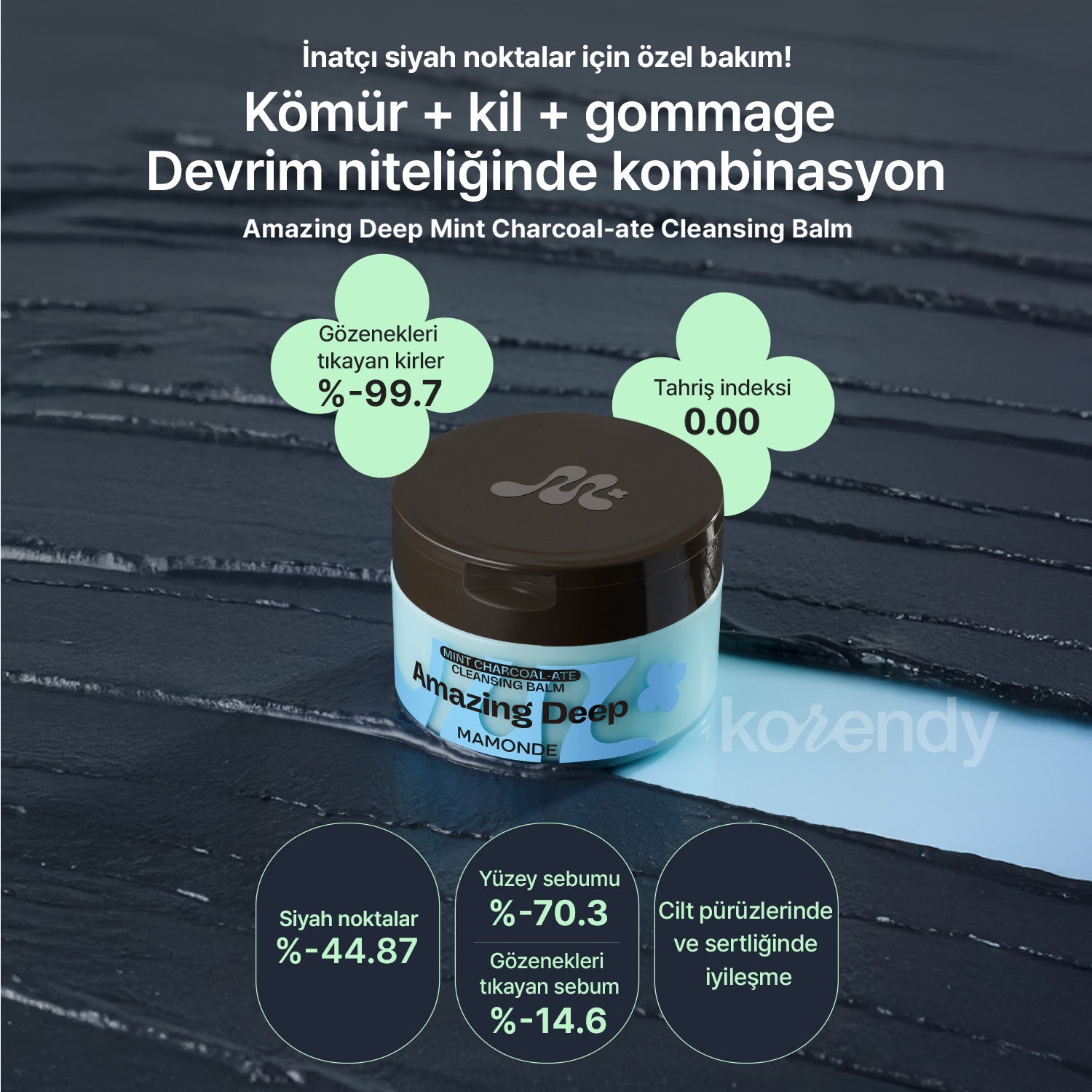 Mamonde - Amazing Deep Mint Charcoal-ate Cleansing Balm (Siyah Nokta ve Gözenek Arındırıcı Nane, Kil & Kömürlü Temizleyici Balm) 90ml (Sepette %15 ~ %30 Lansman İndirimli)