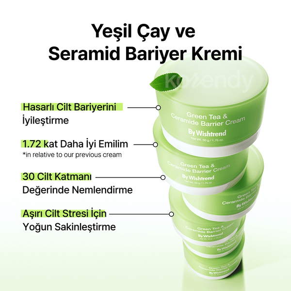 Korendy By Wishtrend - Green Tea & Ceramide Barrier Cream (Bariyer Destekleyici Yeşil Çay PDRN ve Seramid İçeren Bariyer Kremi) 50g