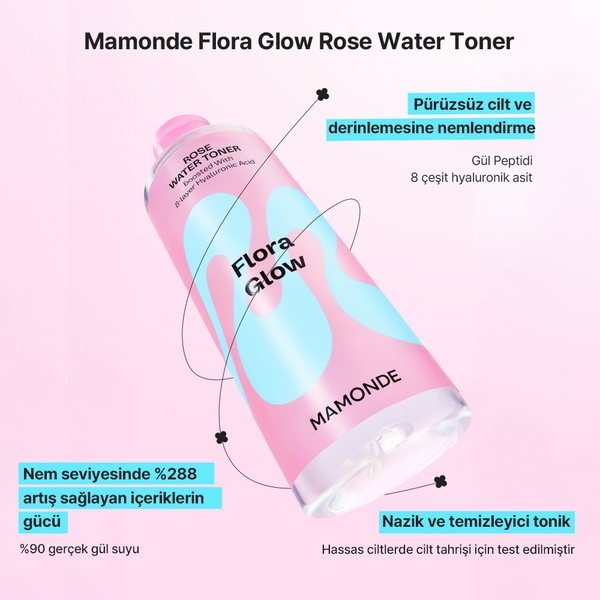 Korendy Mamonde - Flora Glow Rose Water Toner (%90 Gül Sulu ve Gül Peptitli Tonik) 300ml