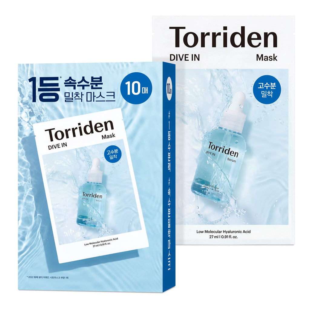 Torriden - DIVE IN Low Molecular Hyaluronic Acid Mask Pack (5 Tip Mikro Hyaluronik Asitli Nem Bombası Yaprak Maske) 10'LU PAKET