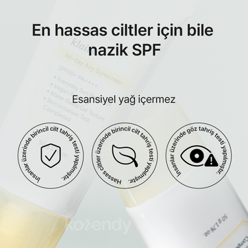 Klairs - All Day Airy Sunscreen SPF 50+ PA++++ (Hafif Dokulu Su Bazlı Güneş Koruyucu Krem) 50gr