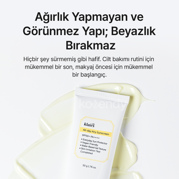 Klairs - All Day Airy Sunscreen SPF 50+ PA++++ (Hafif Dokulu Su Bazlı Güneş Koruyucu Krem) 50gr