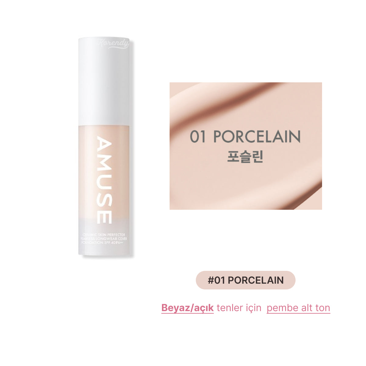 Amuse - Ceramic Skin Perfector Foundation (48 Saat Kalıcı Porselen Görünüm Veren Besleyici Fondöten) 15ml (Sepette %30)