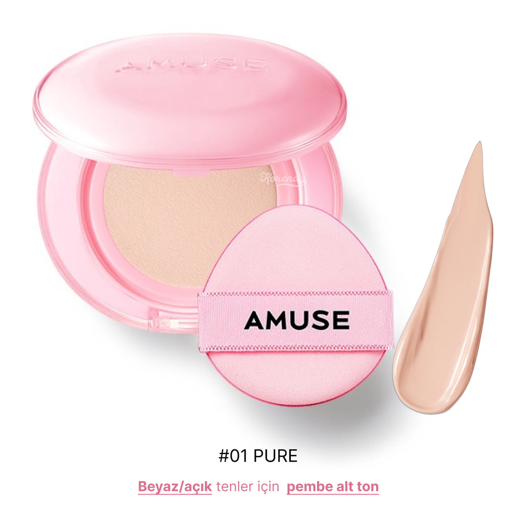 Amuse - Dew Power Vegan Cushion SPF 50+ PA++++ (Centella ve Peptitli Gün Boyu Kalıcı Orta Parlak Bitişli) 15g