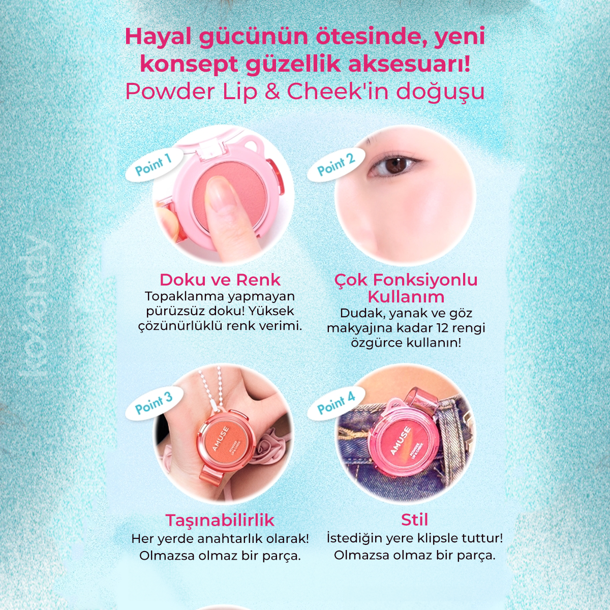 Amuse - Powder Lip & Cheek (Kadifemsi Besleyici Dudak ve Yanak Ürünü) 4g (%50 İndirimli)