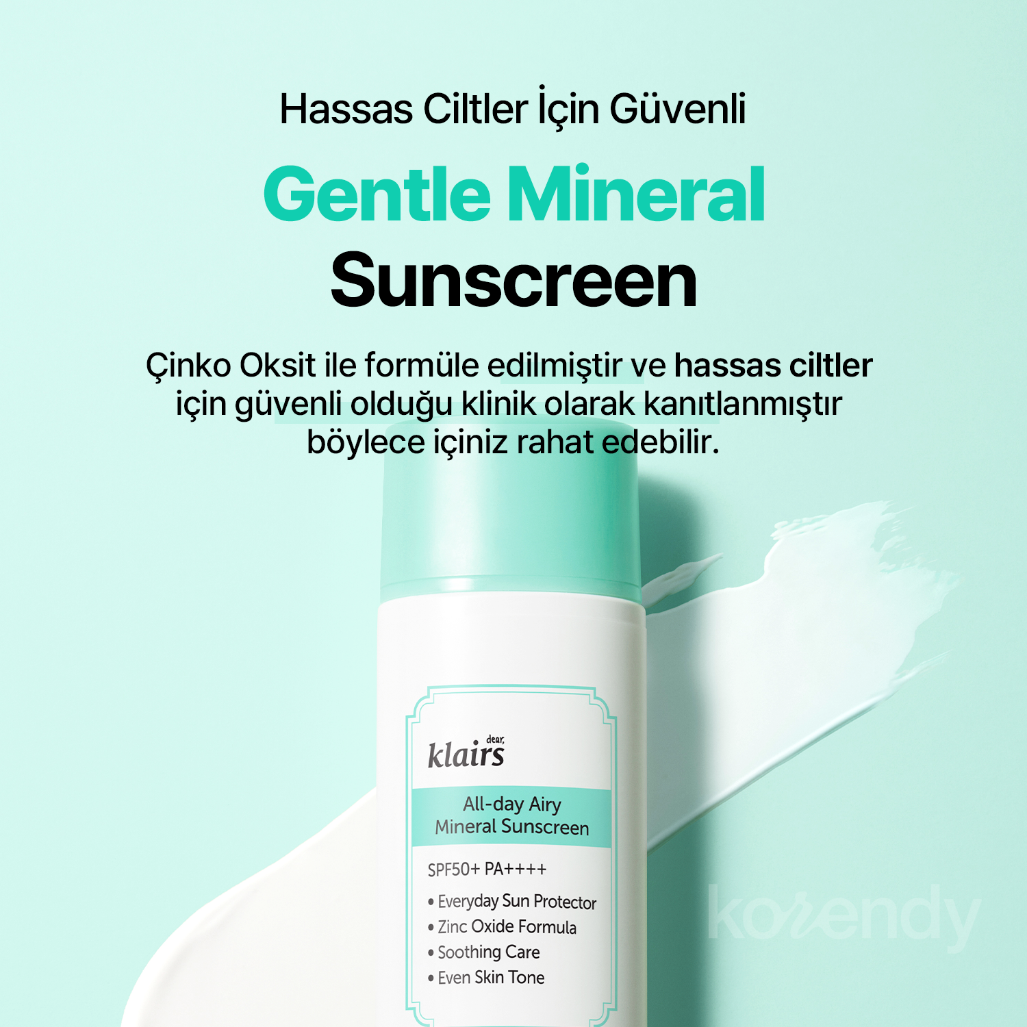 Klairs - All-day Airy Mineral Sunscreen SPF 50+ PA++++ (Ultra Hafif Dokulu Çinko Oksitli Leke Karşıtı Mineral Güneş Kremi) (%25 SKT İndirimli)
