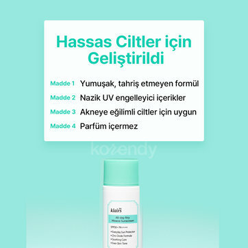 Klairs - All-day Airy Mineral Sunscreen SPF 50+ PA++++ (Ultra Hafif Dokulu Çinko Oksitli Leke Karşıtı Mineral Güneş Kremi)