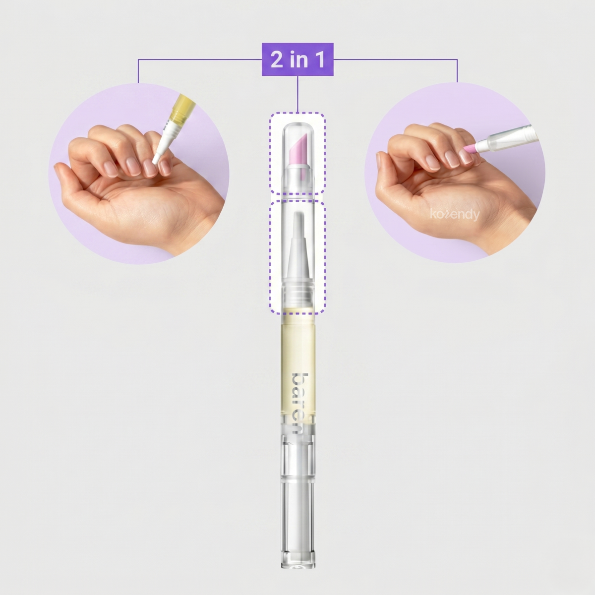Baren - Nail and Cuticle Care Essence Oil Pen with Ceramic Pusher (Seramik İticili 2'si 1 Arada Tırnak Bakım Yağı) 2ml (%15-%30 Lansman İndirimi)