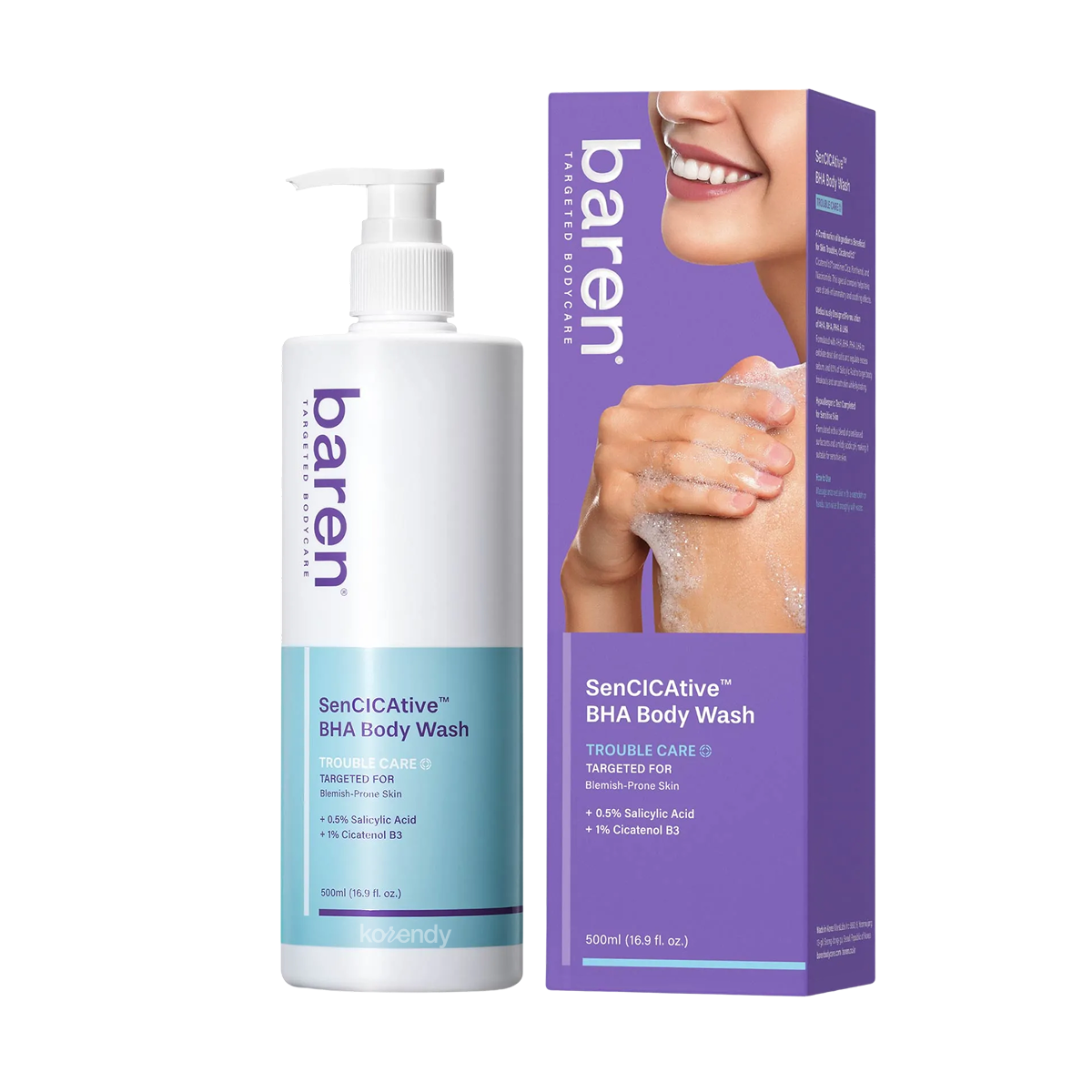 Baren - SenCICAtive BHA Body Wash (Arındırıcı AHA, BHA ve Cicatennol B3 İçeren Vücut Temizleyici) 500g (%15-%30 Lansman İndirimi)