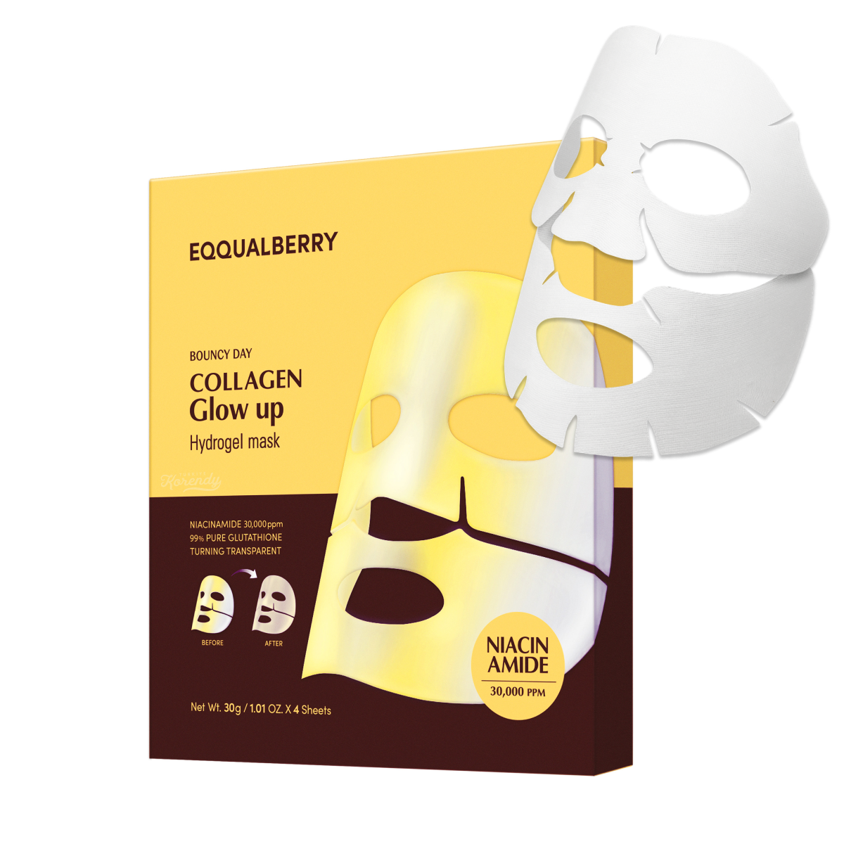 Eqqualberry - Collagen Glow up Hydrogel Mask (4'lü) (Leke Önleyici ve Parlatıcı Kolajenli ve Glutatyonlu Şeffaflaşan Maske) (%15 İndirimli)