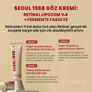 K-Secret - SEOUL 1988 Eye Cream Retinal Liposome 4% + Fermented Bean (İnce Çizgi Önleyici ve Elastikiyet Koruyucu 3 Peptitli ve Retinalli Göz Kremi) 30ml