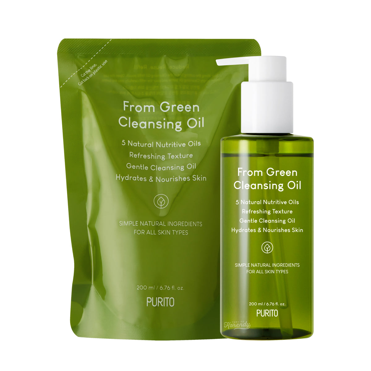 Purito - From Green Cleansing Oil Set (Gözenek Arındırıcı Beş Doğal Yağlı Parfümsüz Derinlemesine Temizleyici Yağ) 200+200ml