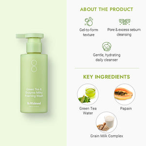 By Wishtrend - Green Tea & Enzyme Milky Foaming Wash (Yeşil Çaylı Tahıl Sütlü Nemlendirici Nazik Köpük Temizleyici) 140ml (SKT: 2026-01-06 - %20 indirimli)