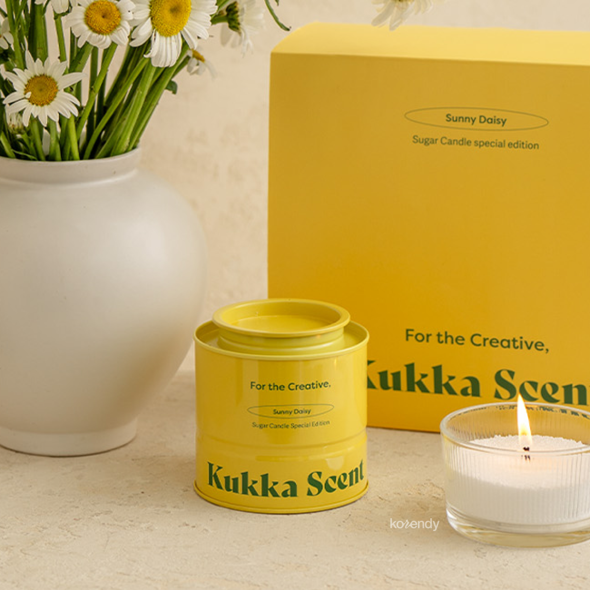Kukka Scent - Sugar Candle Sunny Daisy (Fitalatsız Parafinsiz, %99 Palm Wax + %1 Papatya ve Yeşil Yaprak Kokulu İnci Mum) (%15-%30 Lansman İndirimi)