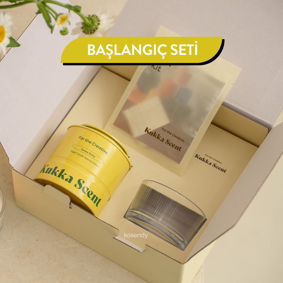 Kukka Scent - Sugar Candle Sunny Daisy (Fitalatsız Parafinsiz, %99 Palm Wax + %1 Papatya ve Yeşil Yaprak Kokulu İnci Mum) (%15-%30 Lansman İndirimi)