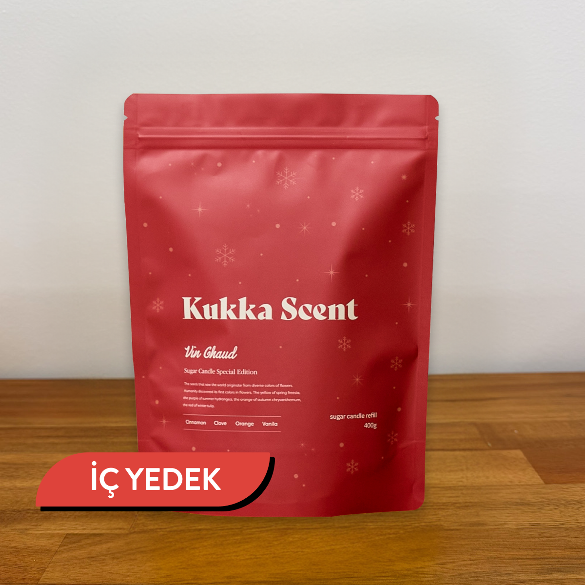 Kukka Scent - Sugar Candle Vin Chaud (Fitalatsız Parafinsiz, %99 Palm Wax + %1 Baharatlı Portakal ve Vanilya Kokulu İnci Mum) (%15-%30 Lansman İndirimi)