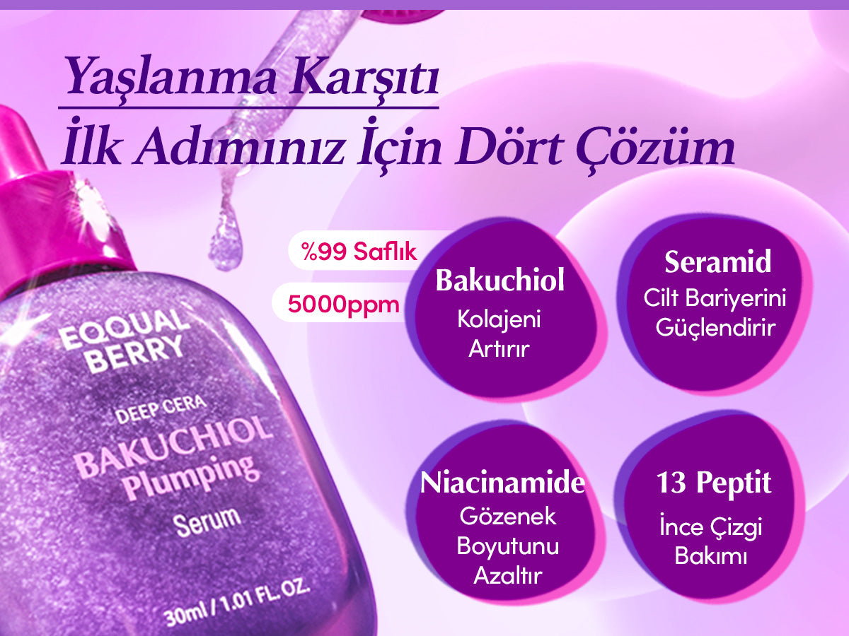 EqqualBerry - Bakuchiol Plumping Serum (Kırışıklık ve Geniş Gözenek Önleyici 13 Çeşit Peptitli Bakuchiol Serumu) 30ml