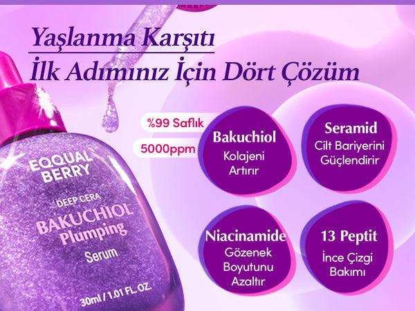 Korendy Eqqualberry - Bakuchiol Plumping Serum (Kırışıklık ve Geniş Gözenek Önleyici 13 Çeşit Peptitli Bakuchiol Serumu) 30ml