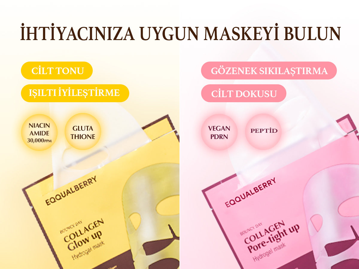 EqqualBerry - Collagen Pore Tight Up Hydrogel Mask (4'lü) (Geniş Gözenek ve Kırışıklık Önleyici 13 Farklı Peptitli Kolajenli Şeffaflaşan Maske)