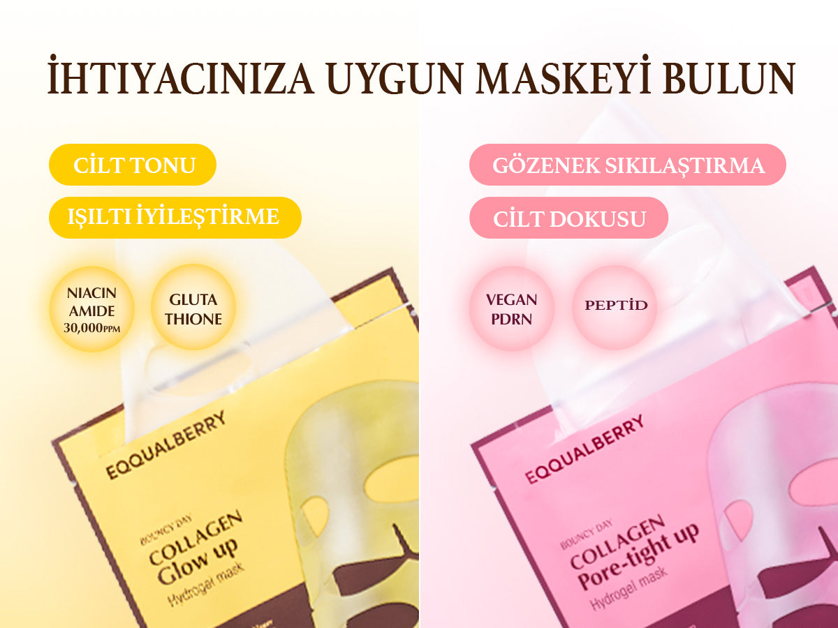 EqqualBerry - Collagen Glow up Hydrogel Mask (4'lü) (Leke Önleyici ve Parlatıcı Kolajenli ve Glutatyonlu Şeffaflaşan Maske)