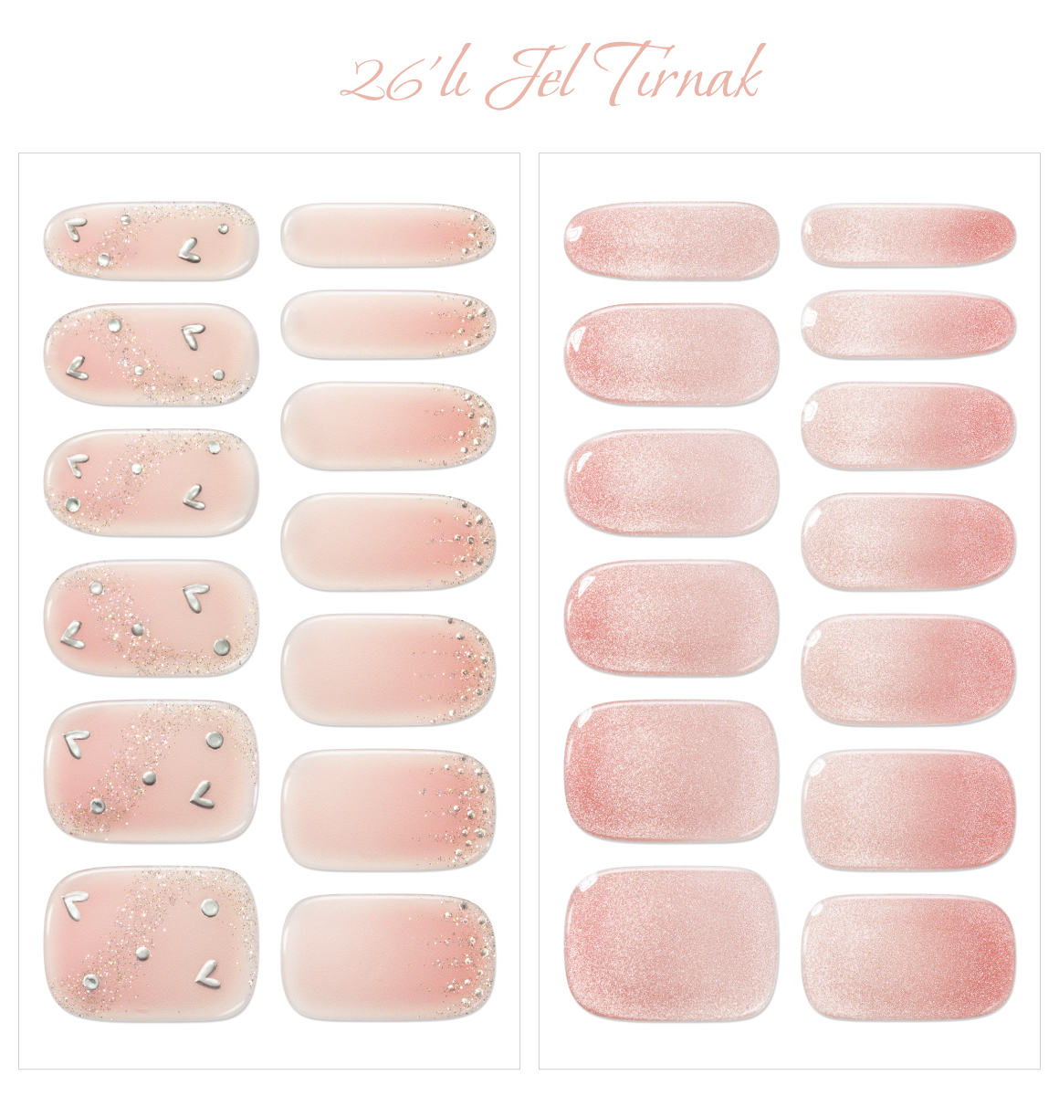 Gelato Factory - Solar Cured Gel Nail #ND-026 Pink Romance - Jel Oje Bantı Takma Tırnak 26'lı EL için