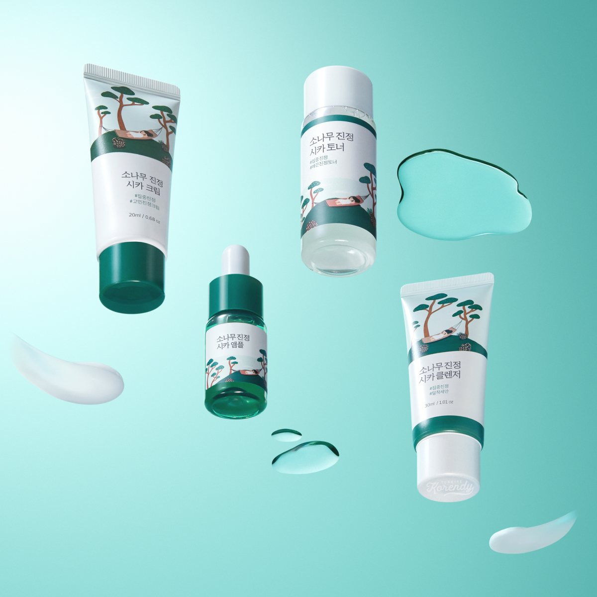 Round Lab - Pine Calming Cica Trial Kit (Cleanser 30ml + Toner 20ml + Ampoule 10ml + Cream 20ml)