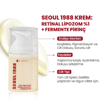 K-Secret - SEOUL 1988 Cream Retinal Liposome 1% + Fermented Rice (Kırışıklık & Leke Önleyici Pürüz Engelleyici %1 Retinalli Pirinç Fermentli Krem) 50ml