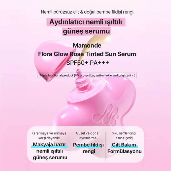 Korendy Mamonde - Flora Glow Rose Tinted Sun Serum SPF50+ PA+++ (Ton Eşitleyici Gül Peptitli Güneş Koruyucu) 35ml