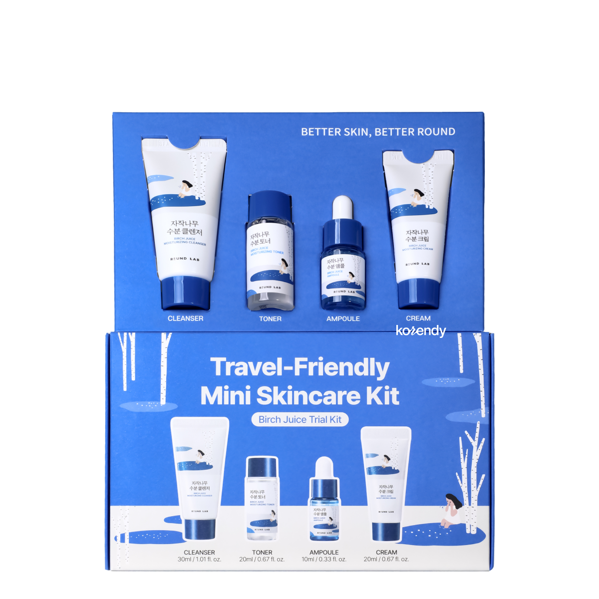 Round Lab - Birch Juice Trial Kit (Cleanser 30ml + Toner 20ml + Ampoule 10ml + Cream 20ml)