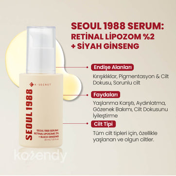 K-Secret - SEOUL 1988 Serum Retinal Liposome 2% + Black Ginseng (İnce Çizgi & Leke Karşıtı Pürüz Önleyici %2 Retinal Lipozom + Siyah Ginsengli Serum) 30ml