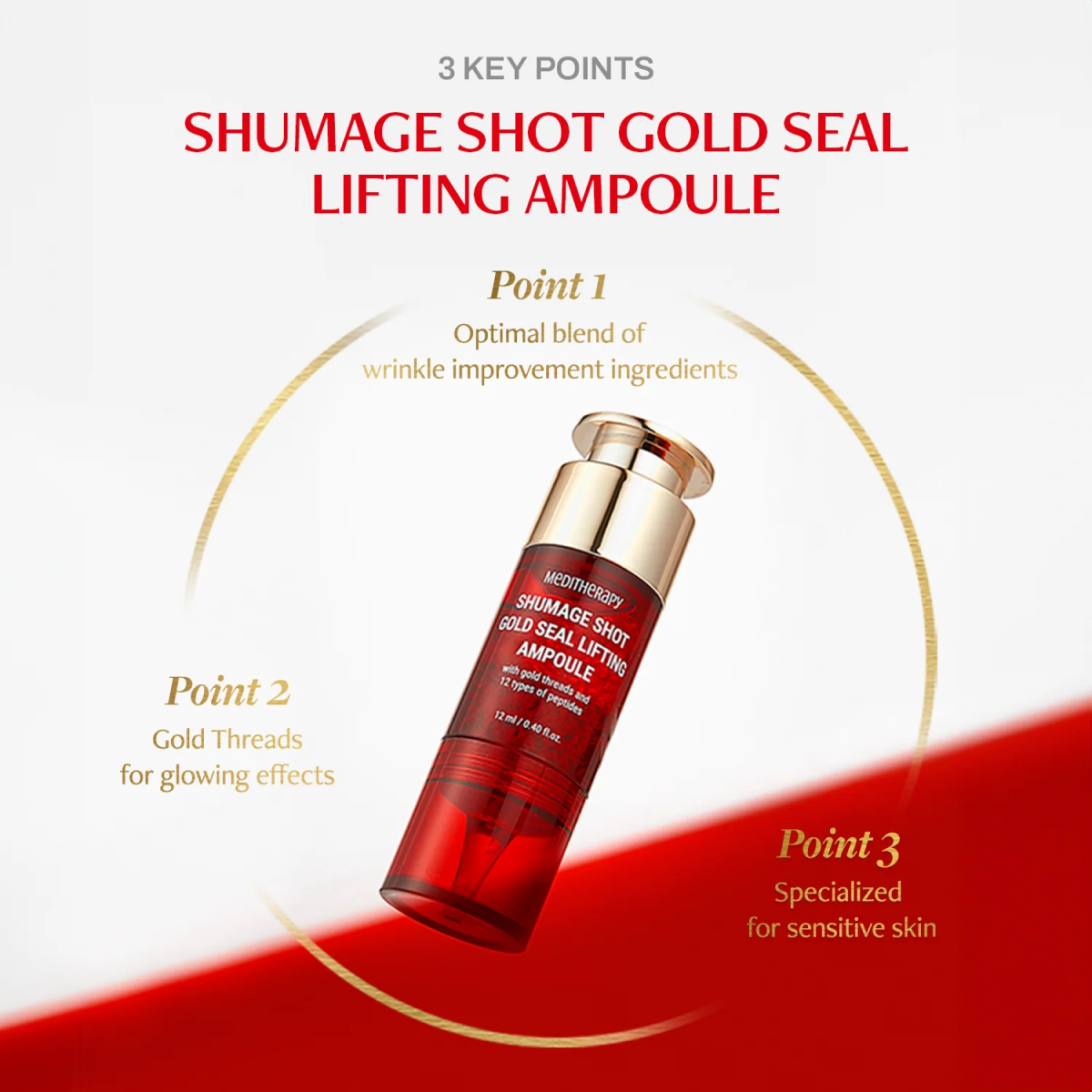 Meditherapy - Shumage Shot Gold Seal Lifting Ampoule (Kırışıklık Önleyici Cilt Hacmini Koruyucu Altın İplikli Peptitli Ampul) 12ml