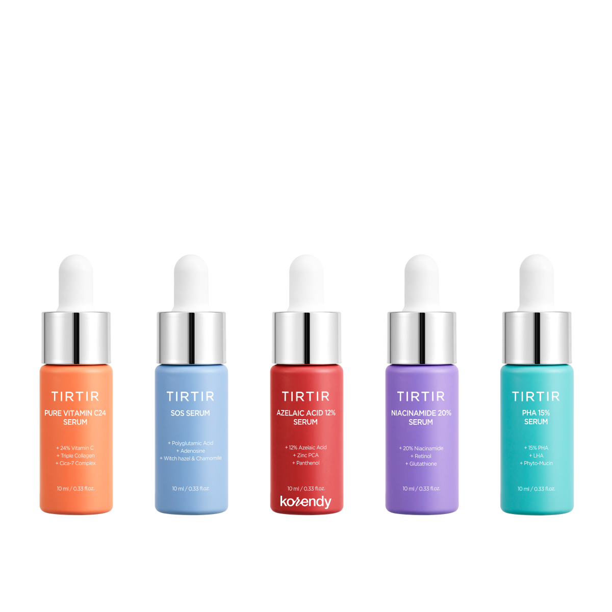 TIRTIR - 5 Actives Power Serums Kit (Leke ve Geniş Gözenek Önleyici Stres-Savar 5 Farklı Aktif İçerikli Mini Bakım Seti) 50ml