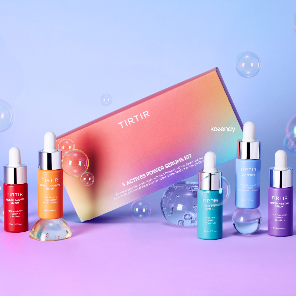 TIRTIR - 5 Actives Power Serums Kit (Leke ve Geniş Gözenek Önleyici Stres-Savar 5 Farklı Aktif İçerikli Mini Bakım Seti) 50ml