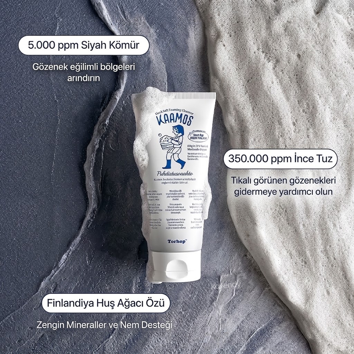 Torhop - Kaamos Black Salt Foaming Cleanser  (Arındırıcı ve Sebum Dengeleyici Siyah Tuz ve Kömür Tozlu Köpük Temizleyici) 130g (%15-%30 Lansman İndirimi)