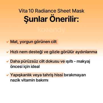 Klairs  - Vita 10 Radiance Sheet Mask (5'li) (Leke Önleyici ve Parlatıcı Lipozomal Glutatyon, Lotus PDRN ve 10'lu Vitamin Kompleksli Maske) 25ml