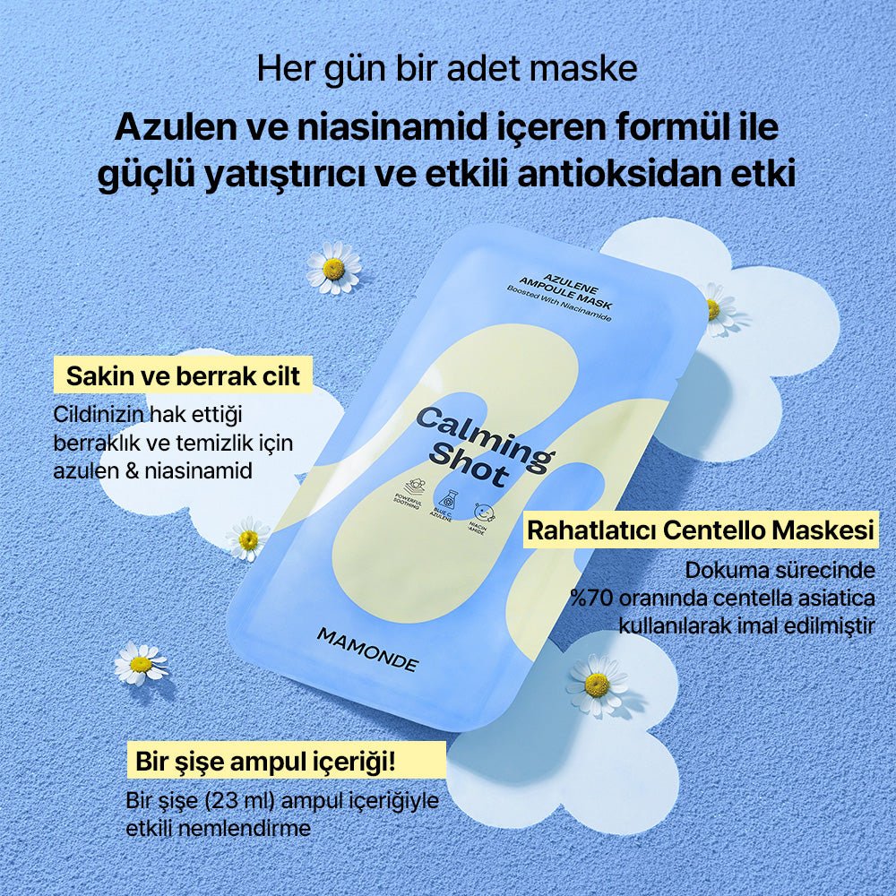 Mamonde - Calming Shot Azulen Ampoule Mask Pack (Stres Önleyici ve Nemlendirici Papatya Sulu ve Azulenli Ampul Maske) 1li (%20 Lansman İndirimli)