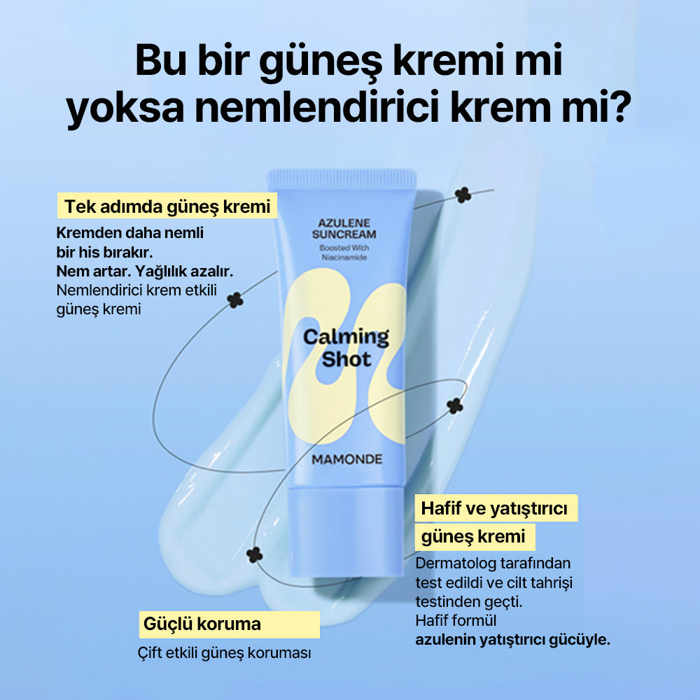 Mamonde - Calming Shot Azulen Sun Cream SPF50+ PA++++ (Stres Önleyici ve Nemlendirici Papatya Özlü ve Azulenli Güneş Kremi) 35ml (%20 Lansman İndirimli)