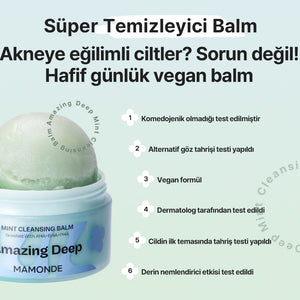Mamonde - Amazing Deep Mint Cleansing Balm (Siyah Nokta ve Geniş Gözenek Önleyici AHA BHA PHA İçeren Temizleyici Balm) 90ml (%20 Lansman İndirimli)