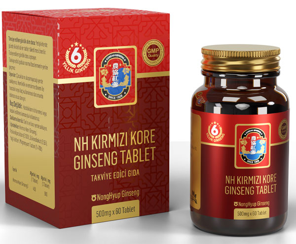 Nonghyup Ginseng - Kırmızı Kore Ginseng Tablet 60 Tablet (30gr) Kırmızı Ginsengli Yaşlanma Karşıtı Takviye Edici Gıda