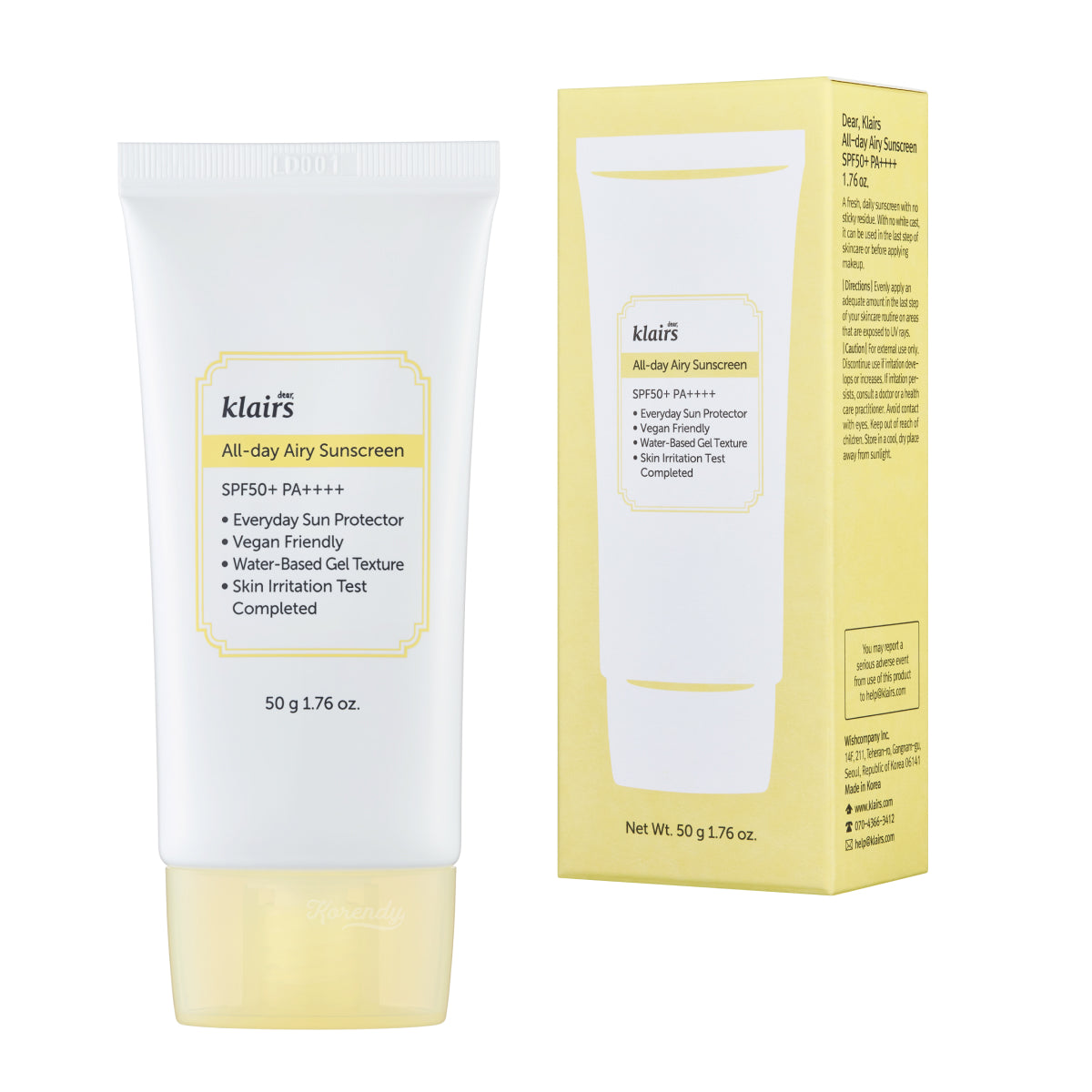 Klairs - All Day Airy Sunscreen SPF 50+ PA++++ Hafif Dokulu Su Bazlı Güneş Koruyucu Krem 50gr