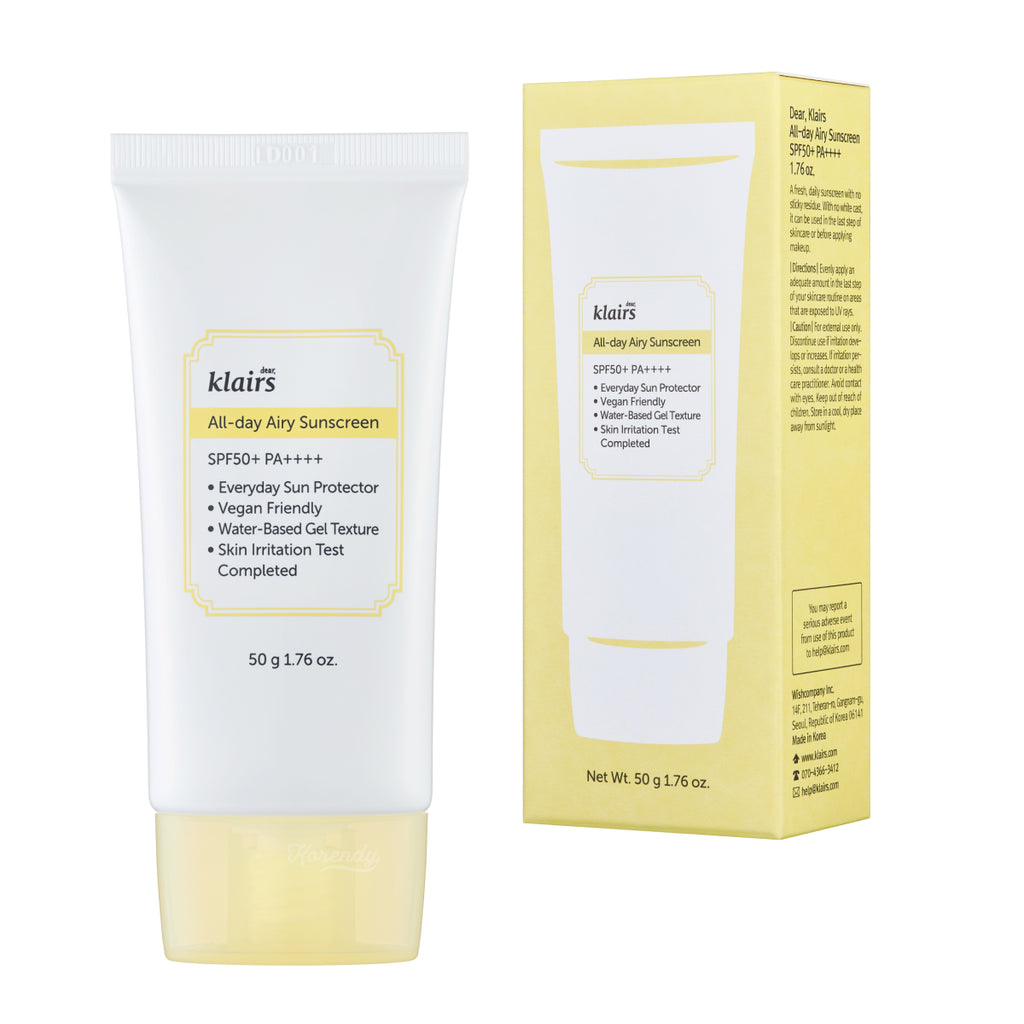 Klairs - All Day Airy Sunscreen SPF 50+ PA++++ Hafif Dokulu Su Bazlı Güneş Koruyucu Krem 50gr